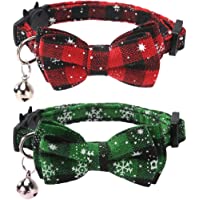 Lamphyface 2 Pack/Set Christmas Cat Collar Breakaway with Cute Bow Tie and Bell for Kitty Adjustable Safety Plaid