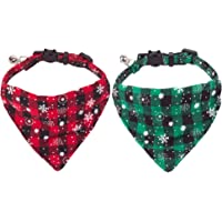 Christmas Cat Collars Breakaway with Bell, 2 Pack Adjustable Cat Collar with Removable Bandana, Red Green Plaid…