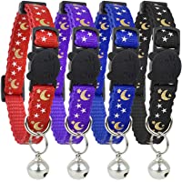 Upgraded Version - Cat Collar Stars and Moon, 4-Pack, Reflective with Bell, Solid & Safe Collars for Cats, Nylon, Kitty…