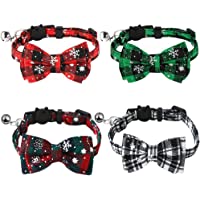 VMPETV Christmas Cat Collar Breakaway Kitten Collar with Bell and Cat Bow Tie, Adjustable Safety Cat Collars for Boy…