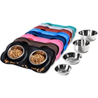Hubulk Pet Dog Bowls 2 Stainless Steel Dog Bowl with No Spill Non-Skid Silicone Mat + Pet Food Scoop Water and Food…