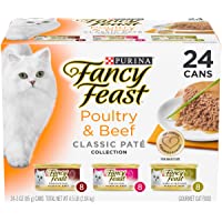 Purina Fancy Feast Grain Free Pate Wet Cat Food Variety Pack, Poultry & Beef Collection - (24) 3 oz. Cans