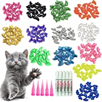 YMCCOOL 100pcs Cat Nail Caps/Tips Pet Cat Kitty Soft Claws Covers Control Paws of 10 Nails Caps and 5Pcs Adhesive Glue 5…
