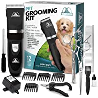 Pet Union Professional Dog Grooming Kit, Rechargeable, Cordless, Low Noise Dog Clippers for Grooming Thick Coats…