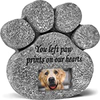 'You Left Paw Prints On Our Hearts' Paw Print Pet Memorial Stone, Grave Marker with Customizable Photo Frame Slot, Loss…