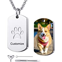 MeMeDIY Personalized Paw Print Dog Tag Pendant Urn Ashes Necklace Engraving Photo/Name/Text for Women Men Stainless…