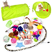 Youngever 24 Cat Toys Kitten Toys Assortments, 2 Way Tunnel, Cat Feather Teaser - Wand Interactive Feather Toy Fluffy…
