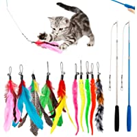 JIARON Cat Feather Toy, 2PCS Retractable Cat Wand Toys and 10PCS Replacement Teaser with Bell Refills, Interactive…