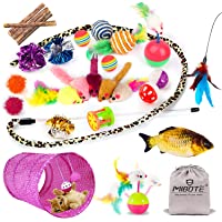 MIBOTE 28Pcs Cat Toys Kitten Toys Assorted, Cat Tunnel Catnip Fish Feather Teaser Wand Fish Fluffy Mouse Mice Balls and…