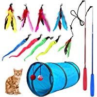 M JJYPET Retractable Cat Toy Wand, 12 Packs Interactive Cat Feather Toys, 9 Assorted Teaser Refills with Bell for Cat…