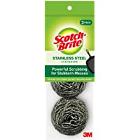 Scotch-Brite Stainless Steel Scrubbers, Ideal for Cast Iron Pans, Powerful Scrubbing for Stubborn Messes, 3 Scrubbers