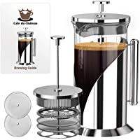 Cafe Du Chateau French Press Coffee Maker - Heat Resistant Glass with 4 Level Filtration System, Stainless Steel Housing…
