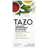 TAZO Black, Green and Herbal Assorted Carton Enveloped Hot Tea Bags Non GMO, 24 count, Pack of 6