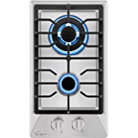 Empava 12" Gas Stove Cooktop with 2 Italy Sabaf Sealed Burners NG/LPG Convertible in Stainless Steel, 12 Inch
