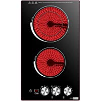 VIVOHOME 2 Burner 11.5 Inch 3400W Electric Radiant Cooktop, 220V Built-in Stove Top with 90-min Timer, Child-proof Lock