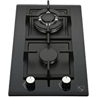 K&H 2 Burner 12 Inch Built-in LPG/Propane Gas Stove Top Glass Surface Cast Iron Cooktop 2-GCW-LPG