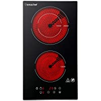 Electric Cooktop 2 Burner, AMZCHEF 12 Inch Built-in Electric Ceramic Cooktop with Dual Zone(1000W&2000W), 9 Heating…