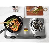 XtremepowerUS Deluxe Propane Gas Range Stove 2 Burner Stainless Steel Cooktop Auto Ignition Camping Double Burner High…