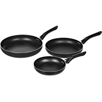 Amazon Basics 3-Piece Non-Stick Frying Pan Set - 8 Inch, 10 Inch, and 12 Inch, Black