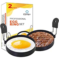 COTEY Large 3.5" Nonstick Egg Rings Set of 2, Round Crumpet Ring Mold Shaper for English Muffins Pancake Cooking Griddle…