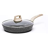 CAROTE 8 inch Non-stick Skillet Frying Pan with Glass Lid Cookware Granite Coating,Black