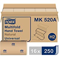 Tork Multifold Hand Towel, Natural, H2, Universal, 3-Panel, 100% Recycled Fibers, 1-Ply, 16 x 250 Sheets - MK520A
