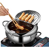 Deep Fryer Pot, Japanese Tempura Small Deep Fryer Stainless Steel Frying Pot With Thermometer,Lid And Oil Drip Drainer…