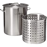 Gas One TP-32 32 QT Stainless Steel Tri Ply Bottom with All Purpose Pot Deep Fryer Steam and Boiling Basket, Quart