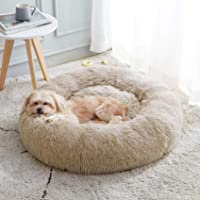 Calming Dog Bed & Cat Bed, Anti-Anxiety Donut Dog Cuddler Bed, Warming Cozy Soft Dog Round Bed, Fluffy Faux Fur Plush…
