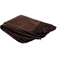 Furhaven Replacement Pet Bed Cover - Sofa-Style Sherpa and Chenille Couch Washable Dog Bed Cover, Coffee, Small