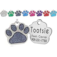 io tags Pet ID Tags, Personalized Dog Tags and Cat Tags, Custom Engraved, Easy to Read, Cute Glitter Paw Pet Tag