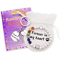 EXPAWLORER Pet Memorial Gift - Paw Print and Heart Bracelet and Keychain Set Engraved Forever in My Heart for Loss of…