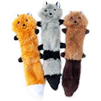 ZippyPaws - Skinny Peltz No Stuffing Squeaky Plush Dog Toy, Fox, Raccoon, and Squirrel