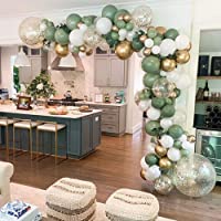 GIHOO 127PCS Olive Green Balloon Garland Arch Kit White Gold Confetti Balloons Retro Green Balloon and Gold Metallic…