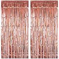 Fecedy 2pcs 3ft x 8.3ft Rose Gold Metallic Tinsel Foil Fringe Curtains Photo Booth Props for Birthday Wedding Engagement…