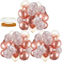 60 PACK Dandy Decor Rose Gold Balloons + Confetti Balloons w/ Ribbon | Rosegold Balloons for Parties | Bridal & Baby…