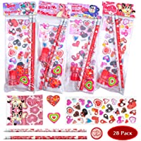 JOYIN 28 Pack Assorted Valentines Day Stationery Kids Gift Set Valentine Classroom Exchange Party Favor Toy