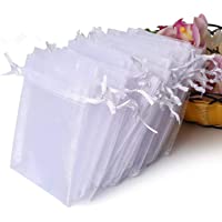 Hopttreely 100PCS Premium Sheer Organza Bags, White Wedding Favor Bags with Drawstring, 4x4.72 Jewelry Gift Bags for…