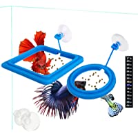 2 Pcs Fish Feeding Ring, Fish Safe Floating Food Feeder Circle Blue, with Suction Cup Easy to Install Aquarium, Square…