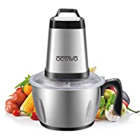 OCTAVO Electric Meat Grinder 300W, 8-Cup Capacity Stainless Steel Bowl, Food Processor & Vegetable Chopper With 4…