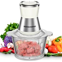 Food Chopper Electric, REDMOND 8-Cup Food Processor with 2L Glass Bowl, Stainless Steel Blades for Meat, Vegetable…