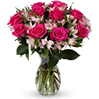 Benchmark Bouquets Charming Roses and Alstroemeria, With Vase (Fresh Cut Flowers)