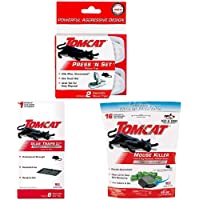 Tomcat Press 'N Set Mouse Trap (2 Pack) with Mouse Glue Trap w/Eugenol (6 Pack) and Tier 1 Refillable Mouse Bait Station