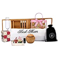 Spa Gift Box for Mom | Unique Mother’s Day Gifts | Includes Mother's Day Card, Best Mom Bath Towel, Bamboo Bathtub Caddy…