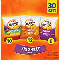 Pepperidge Farm Goldfish Crackers Big Smiles with Cheddar, Colors, and Pretzel Crackers, Snack Packs, 30 Count Variety…
