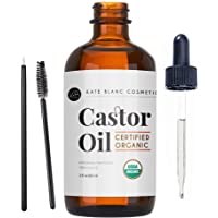 Castor Oil (2oz), USDA Certified Organic, 100% Pure, Cold Pressed, Hexane Free by Kate Blanc Cosmetics. Stimulate Growth…