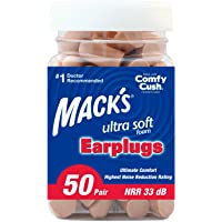 Mack's Ultra Soft Foam Earplugs, 50 Pair - 33dB Highest NRR, Comfortable Ear Plugs for Sleeping, Snoring, Travel…