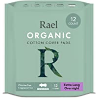 Rael Organic Cotton Cover Pads - Heavy Absorbency, Unscented, Ultra Thin Pads for Women, Postpartum (Extra Long…