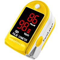 FaceLake Pulse Oximeter Blood Oxygen Saturation Monitor, Neck/Wrist Cord, Carrying Case and Batteries Included, Yellow