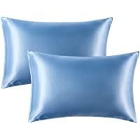 Bedsure Satin Pillowcases Standard Set of 2 - Airy Blue Pillow Cases for Hair and Skin 20x26 inches, Satin Pillow Covers…